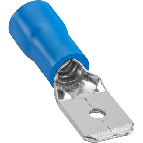 Lot de 100 bornes mâles à déconnexion rapide en vinyle isolé 6,3 x 0,8 mm pour câble 1,5–2,5 mm² (16–14 AWG) Bleu (1/5)