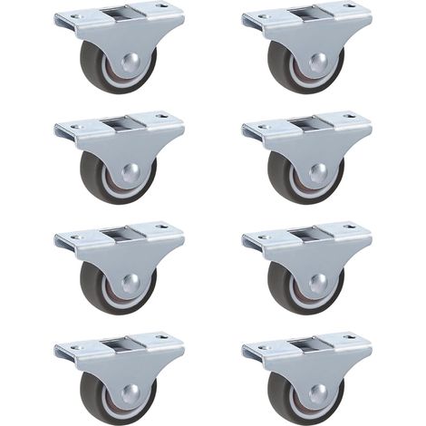 Lot de 8 Roulettes Silencieuses en TPR sans Frein Ø 25 x 13 mm Pour La Chaise Chariot Meuble Caoutchouc Roulettes de Transport avec Montage en Plaque