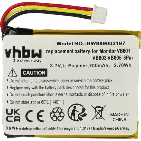 vhbw 1x Battery compatible with Tenboo Baby Monitor, Babyphone (750mAh, 3.7 V, Li-polymer)