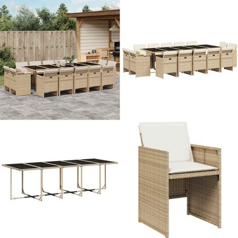 15-tlg. Garten-Essgruppe mit Kissen Beige Poly Rattan - Gartentisch - Gartenmöbel Set - Outdoor Möbel - Esstisch - Gartenstühle - Home & Living (1/5)