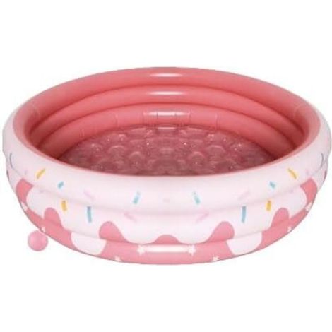 Aufblasbarer Swimmingpool, runder aufblasbarer Planschpool, Donut, dicker, rutschfester Swimmingpool mit weichem Blasenboden, faltbarer oberirdischer Pool für Kinder, 120 cm, Pink