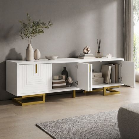 Mueble TV 160x39x49,5 cm negro y natural con 3 puertas y almacenamiento (1/5)