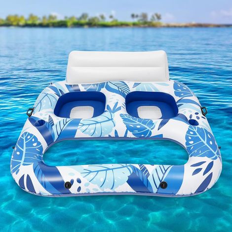 Siege Piscine Gonflable,Fauteuil De Piscine Gonflable pour 2 Personnes avec Porte-Gobelet Et PoignéE Matelas à Eau pour Adultes 165 152 55cm Transat De Piscines De Jardin (1/5)