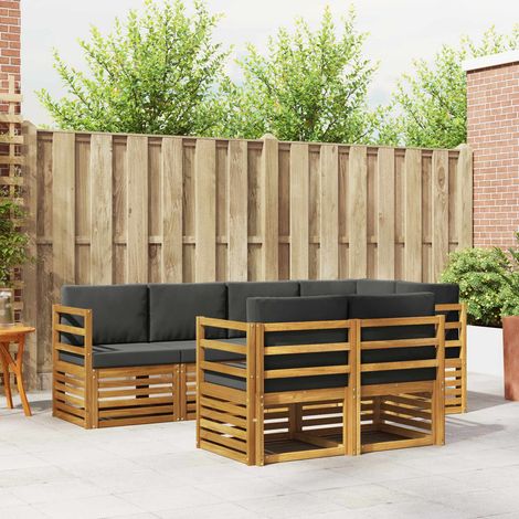 Ecksofa Set 7 pcs Natur und Anthrazit Massivholz Akazie