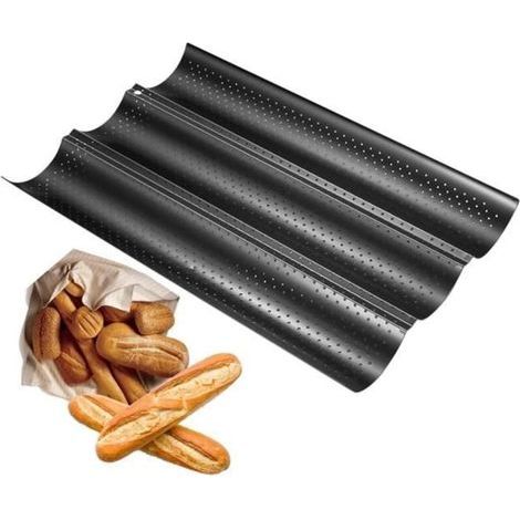 Moule à Baguette - Non spécifié - 3 Cavités - Revêtement Antiadhésif - Cuisson Uniforme - Noir (1/4)