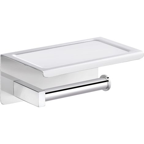 BALNEO - porte-papier toilette avec étagère en acier inox argenté chromé - dérouleur QUBE inoxydable - support papier WC en métal (1/2)