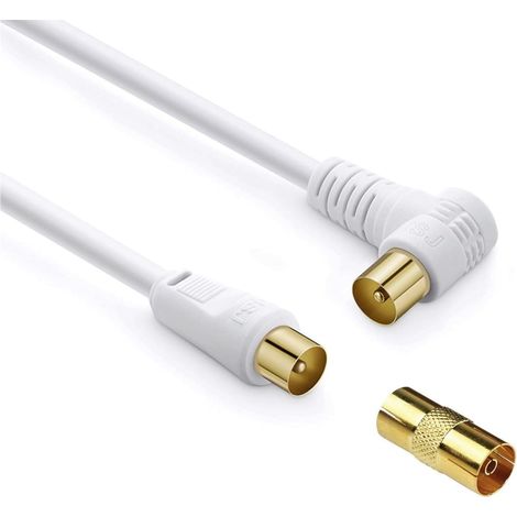 1.8 m mâle à mâle coaxial TV d'antenne câble, cordon RF coaxial plaqué or, connecteur coudé à droite avec adaptateur pour décodeur, rallonge d'antenne TV (1/5)