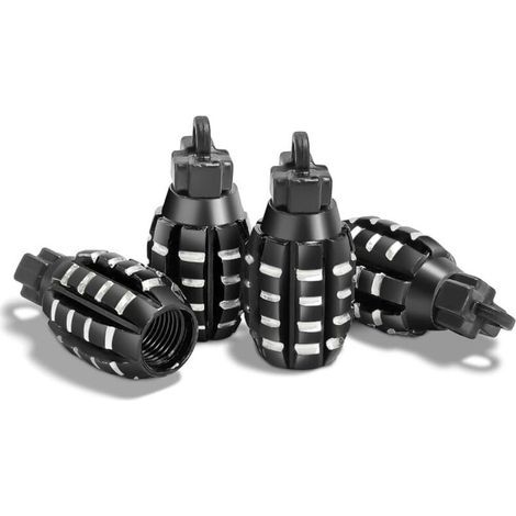 4 Pièces Bouchons Valve en Aluminium, Bouchons Valve en Forme De Grenade, Bouchons de Tige de Valve de Pneu, Anti-Poussière, pour Voitures, SUV, Vélos, Camions, Motos (Noir) (1/5)