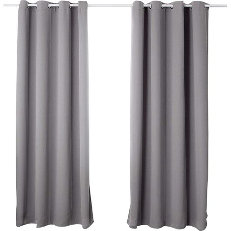 WOLTU 2 pièces Rideaux occultant à œillets pour fenêtre Porte, Thermique Isolant, 135x175cm, Gris Foncé VH5879dg-2 (1/4)