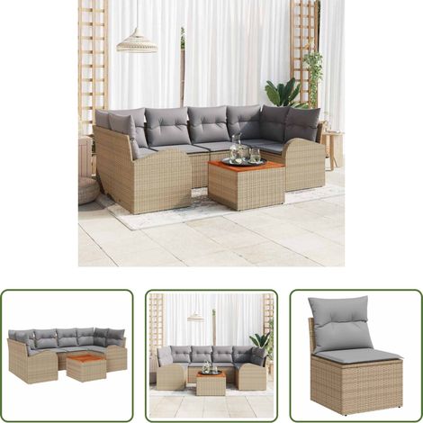 Gartenmöbel -  Gartensofa-set 7 pcs Beige und Hellgrau Poly-Rattan (1/5)