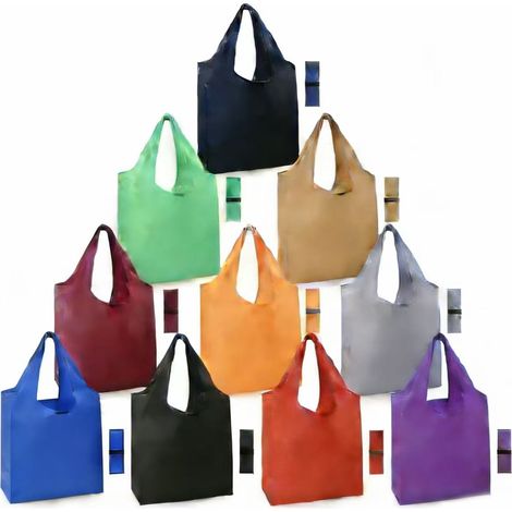 Sac Réutilisable - 50 L - Polyester - Pliable - Lavable En Machine - Avec Pochette De Rangement Zippée - Lot De 10 (1/5)