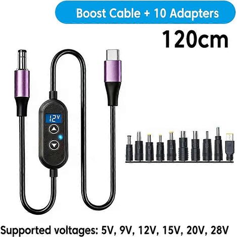 Câble d'amplification Type-C réglable à 6 vitesses, câble d'amplification de puissance de 140 W, avec 10 connecteurs, prend en charge les tensions 5 V/9 V/12 V/15 V/20 V/28 V. (1/5)
