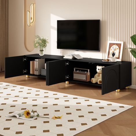 Mobile TV lowboard a 4 ante, 180 x 35 x 40 cm, nero, PB e MDF HAVRYA (1/5)