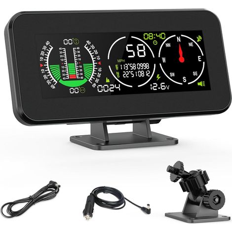 DC10v-30v GPS Inclinometre Digital Camping Car pour Les Véhicules Tout-Terrain, Inclinomètre de Voiture Numerique Compteur Vitesse Automobile avec Affichage de Coordonnées (1/5)