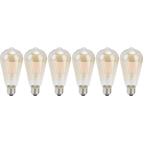 Lot de 6 ampoules LED à filament ST64 style vintage, culot E27, verre doré, lumière chaude, décoration intérieure, 220 V, 4 W (1/5)