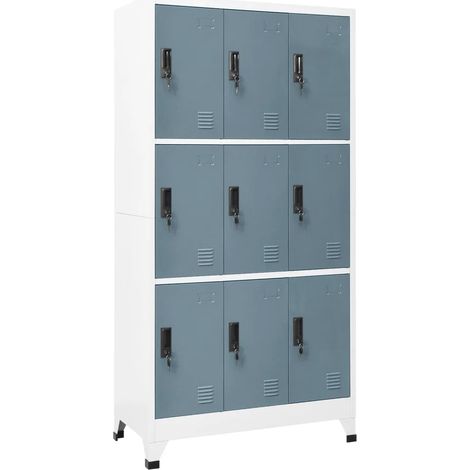 Armoire à casiers moderne 90 x 45 x 180 cm rangement sécurisé 9 portes verrouillables en acier gris (1/5)