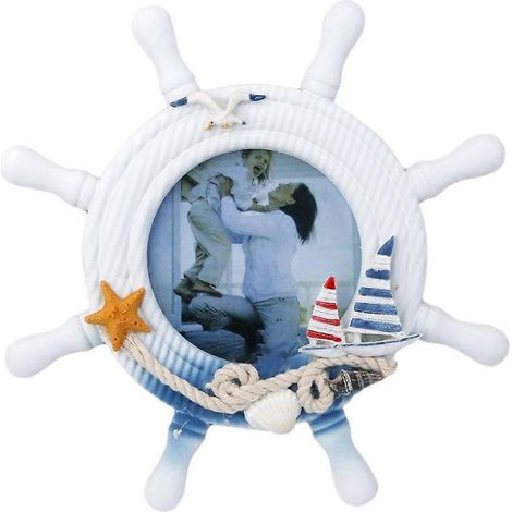 Nautischer mediterraner Stil, nordischer handgefertigter Holz-Ruder-Segelboot-Fotorahmen, Steuerrad-22.00X22.00X2.00CM (1/3)