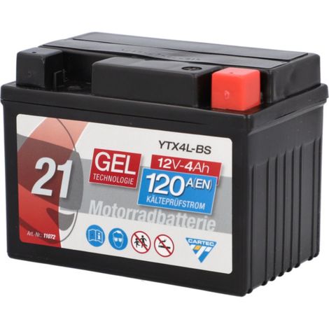 Cartec Gel Motorradbatterie YTX4L-BS 4Ah 120A Gel-Batterie