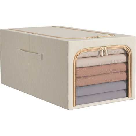 Boîte de Rangement de Placard Empilable en Tissu avec Fenêtre Transparente, Organisateur de Vêtements Pliable 56L (Beige) (1/5)