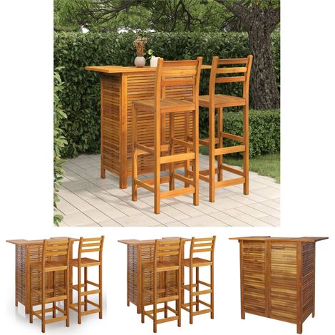 The Living Store -  3-tlg. Gartenbar-Set Massivholz Akazie (1/5)