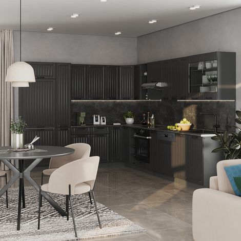 Cuisine en angle Fame-Line, Gris foncé/Anthracite, 347 x 257 cm sans PT, Vicco