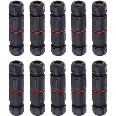 10 PCS IP68 Etanche Connecteur de Câble Electrique, Femelle 3 Broches Connecteurs Etanches Prise de Courant Extérieure Raccord (1/4)