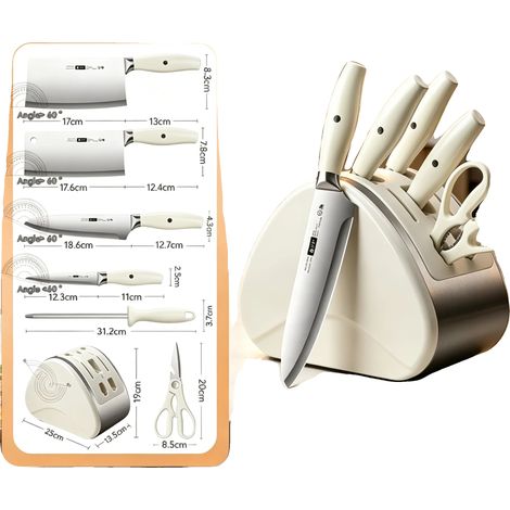 Juego de cuchillos, acero inoxidable de primera calidad, utensilios de cocina versátiles, color blanco. (1/2)