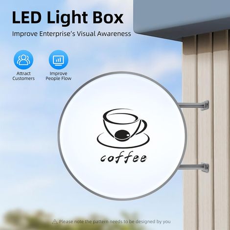 LED Leuchtkasten, Doppelseitig Rund Light Box Leuchtbox Wasserdichte Leuchtschild Leuchtreklame Lichtwerbung 60 cm für Restaurants Imbissbuden Geschäfte (1/5)