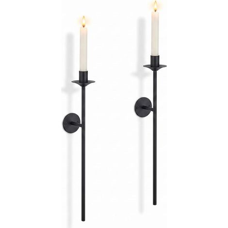 Bougeoir Mural Noires: Set de 2 Bougeoirs Modernes Minimalistes en Métal – Porte-Bougies Muraux pour Salon Cheminée Couloir Salle de Bain Halloween (1/5)