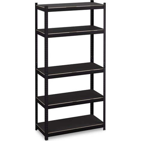 2 x heavy-duty shelving unit, HWD 180x90x40 cm, 875 kg, 5 shelves, garage, steel, black (1/5)