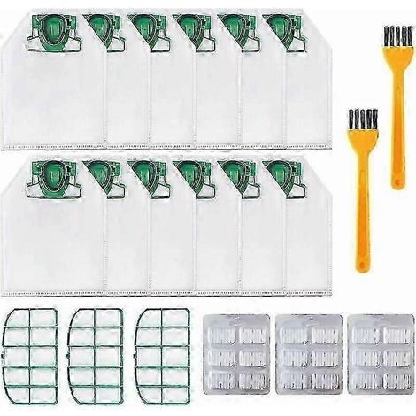 Compatible avec les modèles VK200 et FP200 : 12 sacs pour aspirateur, 3 filtres pour moteur, 18 tampons parfumés et 2 brosses. (1/5)