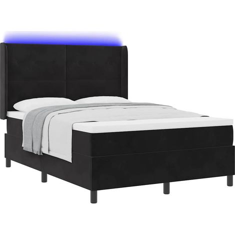 Maison Exclusive - Lit à ressorts avec bandes LED Noir 140 x 190 cm Velours