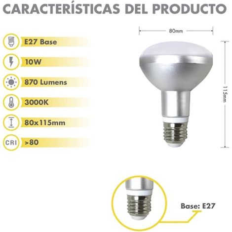 Bombilla led eco silver electronic reflectora r80 - ip20 - 870 lm - 10w 80w - e27 - 3000k calida a+ (1/2)