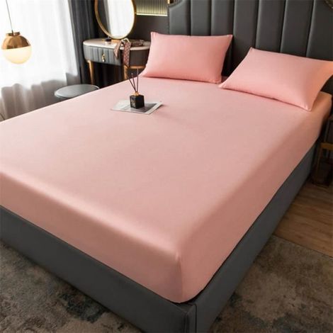 Couverture de matelas étanche feuille élastique ajustée feuille de matelas respirable feuille de lit double pour 180x200cm Rose (1/3)