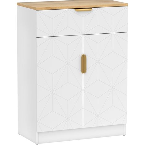 CHICFURN Credenza 60x32x82 cm in legno ingegnerizzato bianco e effetto legno, ripiani regolabili (1/5)