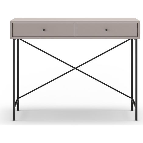 Meuble console, table de console avec 2 tiroirs aspect bois coloris Moka et pieds en métal noir - Longueur 110 x Profondeur 35 x Hauteur 85 cm (1/5)