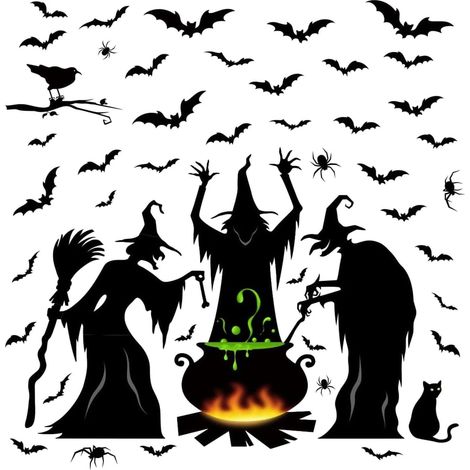 Autocollants Halloween Sorcières Chaudron Chauves-Souris Motif  Autocollants porte Halloween Pour Dortoir École Restaurant Magasin Salle de Fête Maison Vitre Mur (1/5)