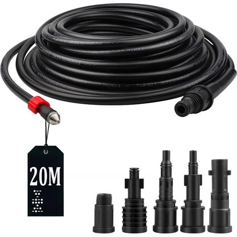 Lntyq – Tuyau de nettoyage haute pression 20 m – 180 bar 60°C – 5 adaptateurs pour Kärcher, Lavor, Interpump, Bosch – Conception 3 couches