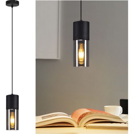 GBLY Pendelleuchte Schwarz Pendellampe Esstisch - Hängeleuchte E27 Küche Glas Schwarz Metall, Hängelampe 1 Flammig Industrie Modern für Esstisch Wohnzimmer Schlafzimmer