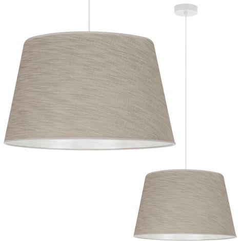 LÁMPARA COLGANTE, CONO DE LINO, BLANCO, 1 PLANO, PANTALLA BEIGE, L05 44CM