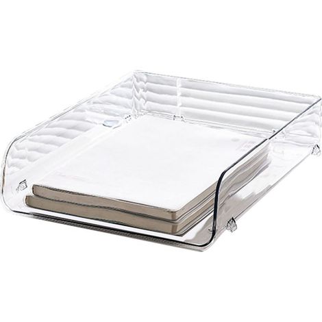 Stapelbare A4-Papieraufbewahrungsbox aus durchsichtigem Kunststoff mit großer Öffnung und einer einzigen Ebene, Größe 26,5 x 33 x 7,5 cm / 10,4 x 13,0 x 3,0 Zoll. (1/5)