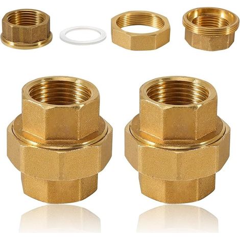 Lot de 2 raccords filetés en laiton 3/4", 3/4" IG/IG en laiton, raccord conique avec filetage intérieur, raccord fileté DN20 (1/5)