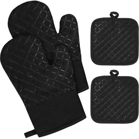Allecto Plus - Guanti da forno e presine resistenti al calore per grigliare, cucinare e cuocere al forno con strisce in silicone antiscivolo - 230 °C - 1 paio (1/5)