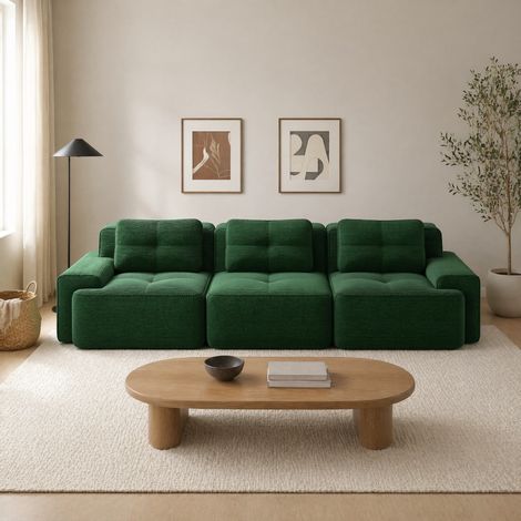 Divano modulare cloud in corduroy verde, 3 pezzi OKMYHOME (1/5)
