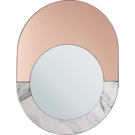 Espejo de pared cristal dorado rosa efecto mármol ovalado 65 x 50 cm decoración del hogar glamour moderno Rety