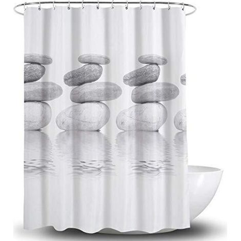 Duschvorhang – antibakteriell, schimmelresistent und wasserabweisend mit 12 Duschvorhangringen – Polyester 180 x 180 cm Kieselgrau (Grau)