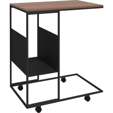 Table d'appoint en forme de C sur roulettes avec étagère 55 x 36 x 63,5 cm bois d'ingénierie noir DEC031301