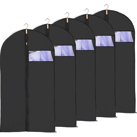 5pcs Housses de Vetement Voyage Fenêtre Transparente Visible Housse Veste Costume Anti Poussière Etanche Mite Humidité 60x130cm Noir