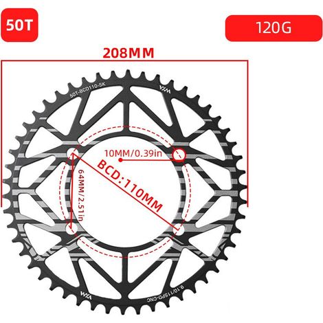 50T Plateau de vélo monovitesse 4 trous à griffes, entraxe 110 BCD, dents positives et négatives, pignon 36T58T compatible avec les transmissions 5/R7/8000 (1/5)