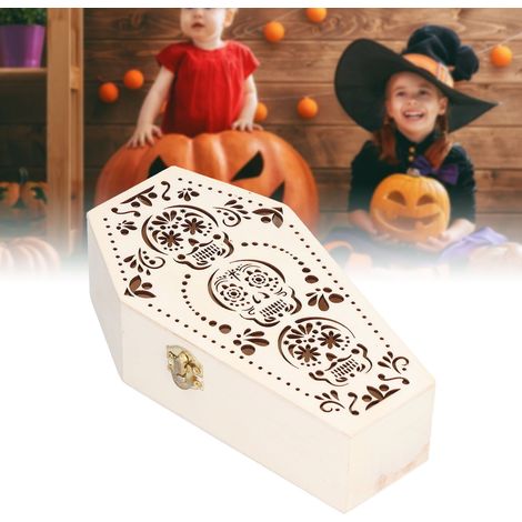 Lot de 2 cercueils en bois brut à monter soi-même, en forme de tête de mort, pour les funérailles de petits animaux ou la décoration d'Halloween. (1/5)